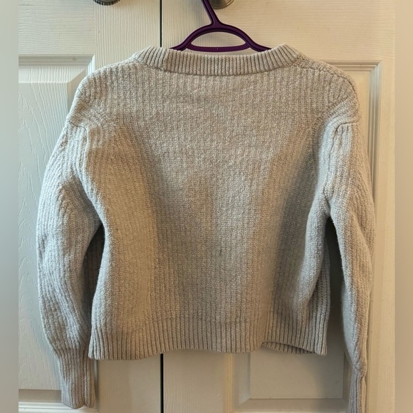 ARITZIA WILFRED 100% merino wool cropped grey puff sleeve ribbed pullover (M) - Picture 2 of 9